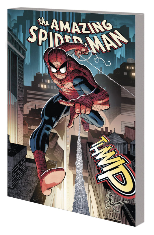 Cover van Marvel's comic book Amazing Spider-Man by Wells & Romita Jr., volume 1: World Without Love. Toont Spider-Man aka Peter Parker over de daken van New York.